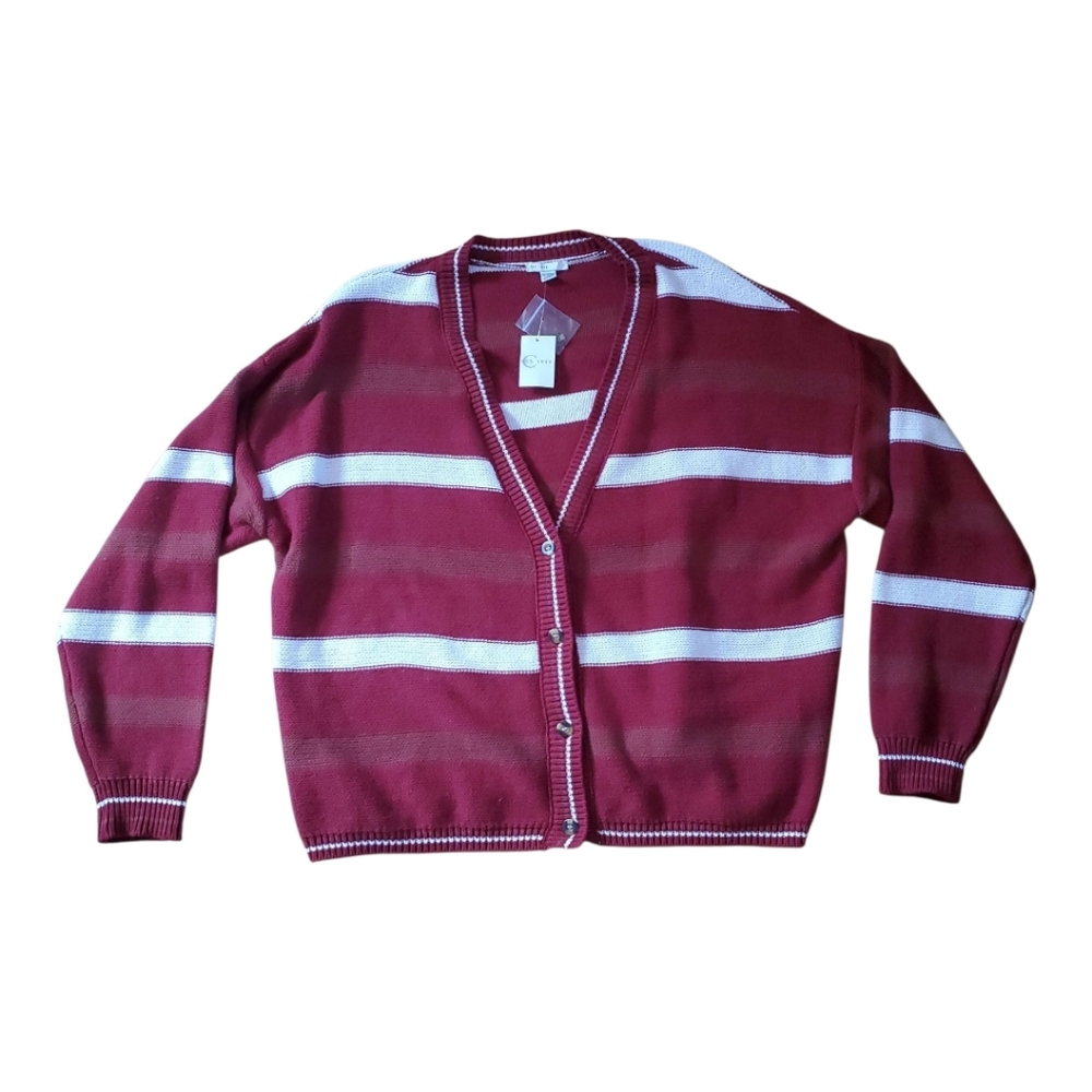 NWT Est.1946 Striped Cardigan in Burgundy and White Size 18/20W